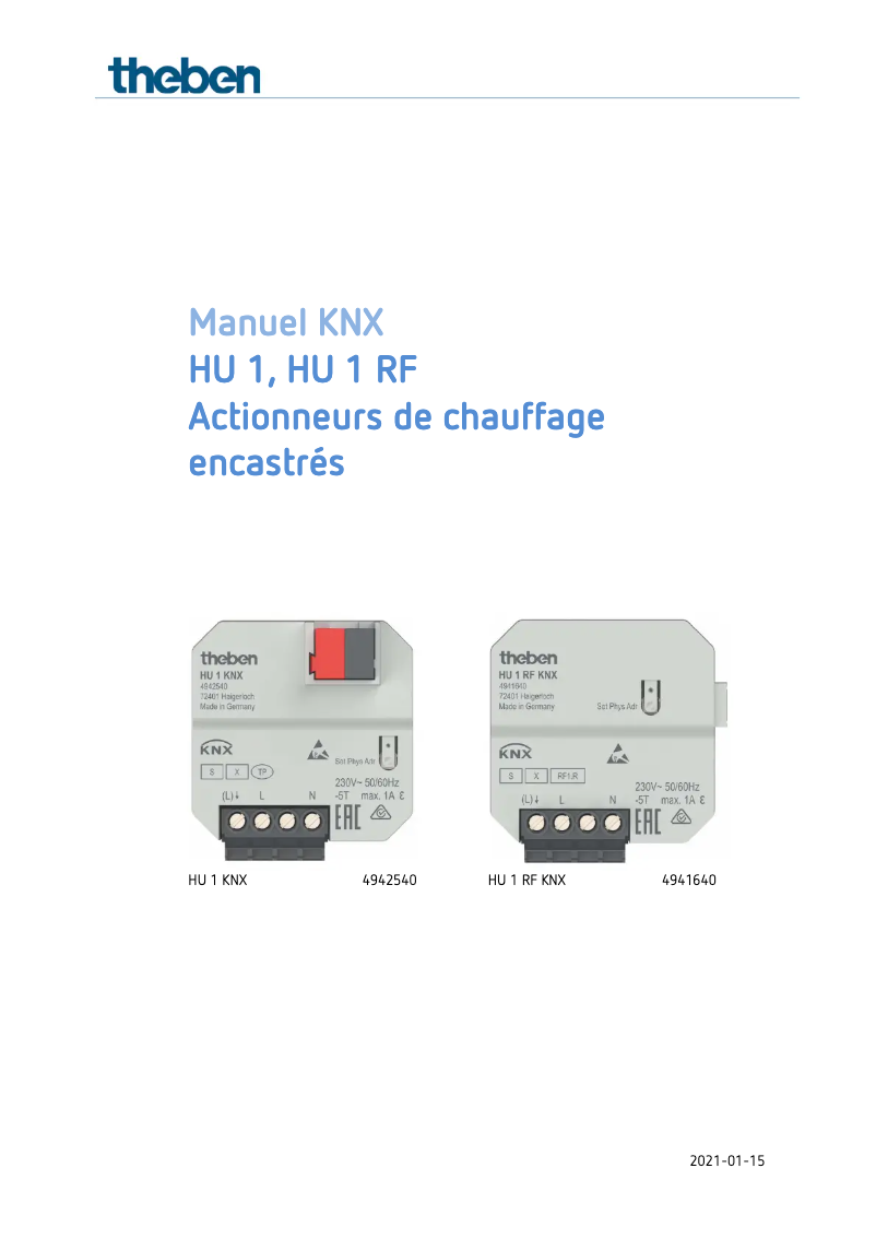 Page 1 de la notice Manuel utilisateur Theben HU 1 KNX