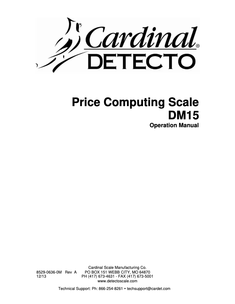 Page 1 de la notice Manuel utilisateur Cardinal Detecto DM15