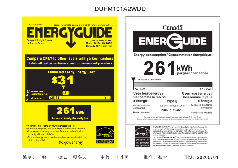 Page n°1 - Label énergétique Danby DUFM101A2WDD