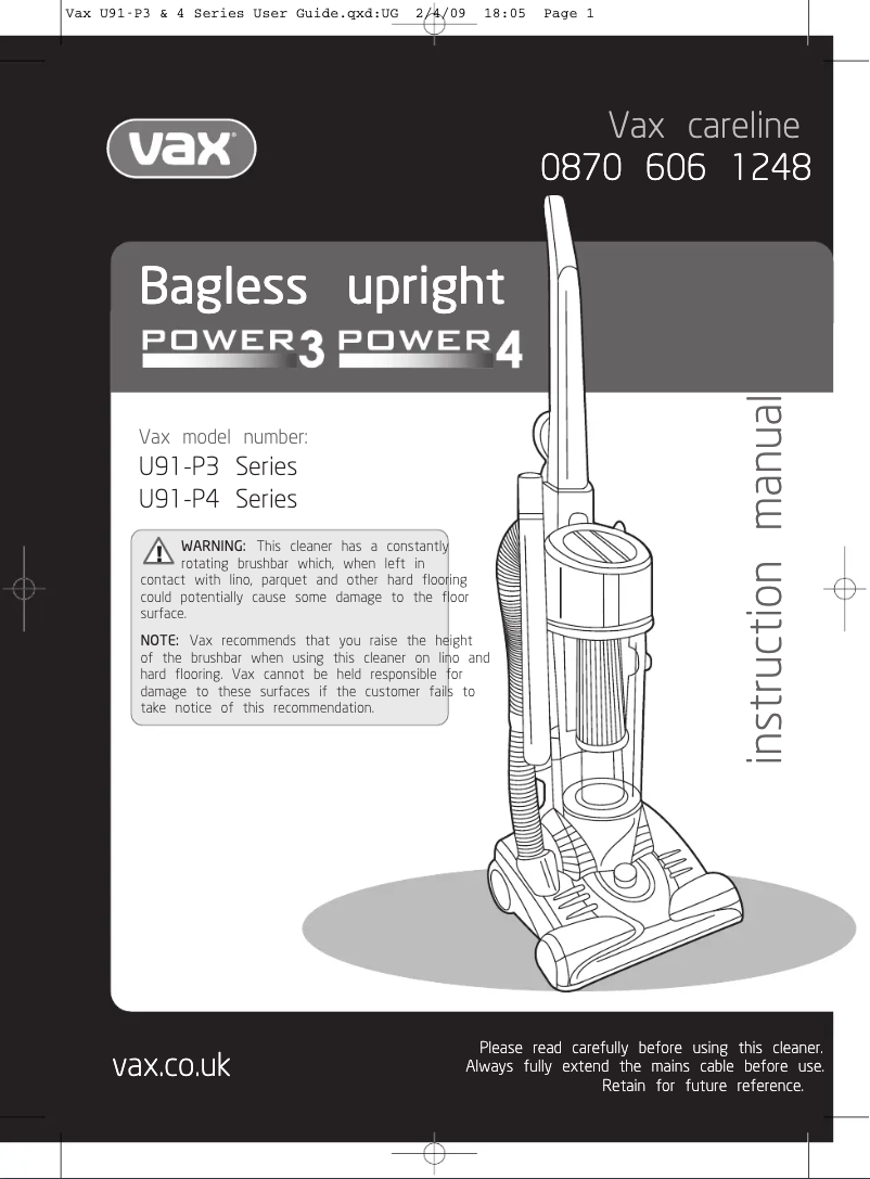 Page n°1 - Manuel utilisateur Vax Power 3 U88-P3-P
