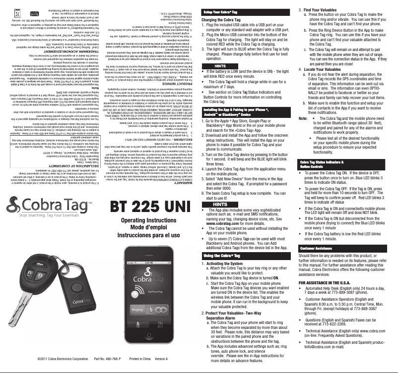 Página 1 del manual Manual de usuario Cobra BT 225 UNI