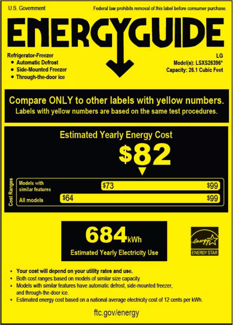 Page 1 de la notice Label énergétique LG LSXS26396S