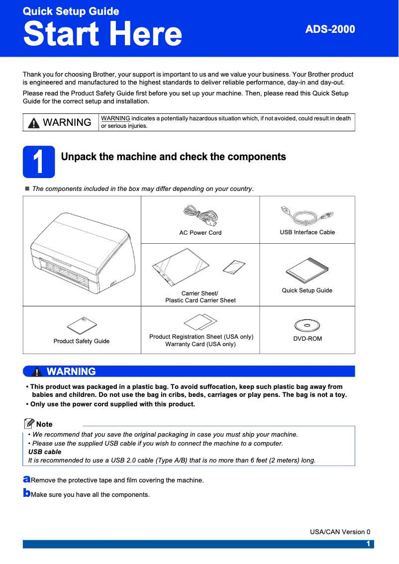 Page 1 de la notice Manuel utilisateur Brother ADS-2000