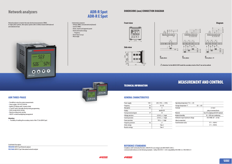 Page 1 de la notice Fiche technique Vemer ADR-R Spot