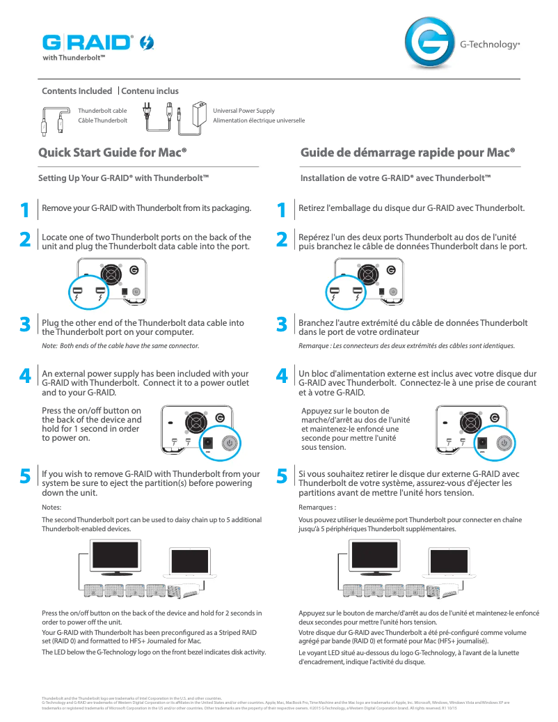 Page 1 de la notice Guide d'installation G-Technology G-RAID with Thunderbolt
