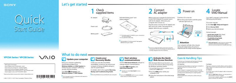 Page n°1 - Guide d'installation Sony Vaio VPCSA23GX