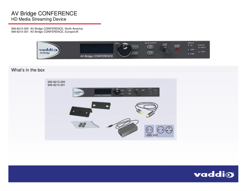 Page 1 de la notice Manuel utilisateur Vaddio AV Bridge CONFERENCE