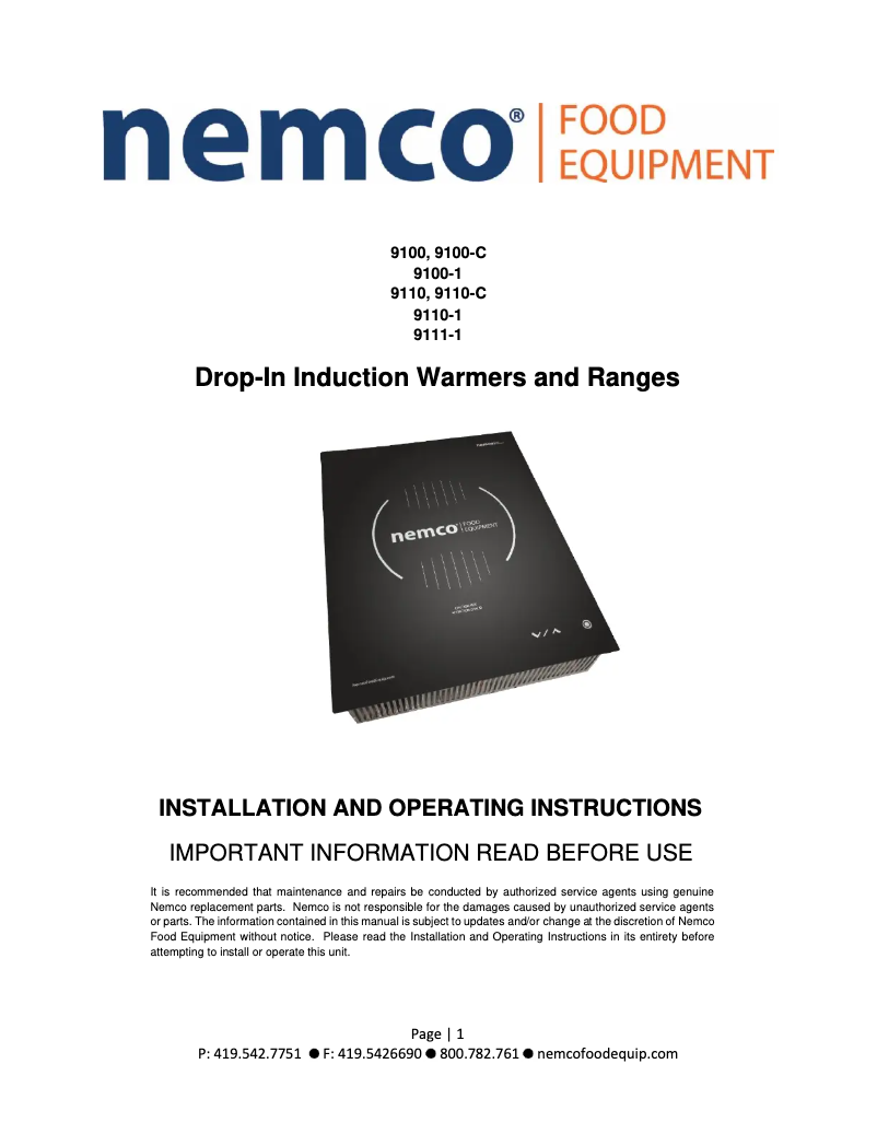 Page n°1 - Manuel utilisateur Nemco 9100A-1