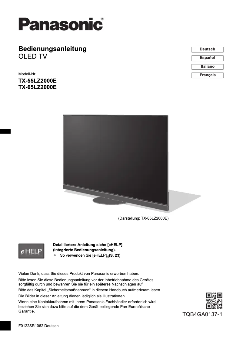 Page 1 de la notice Guide de démarrage rapide Panasonic TX-55LZ2000E