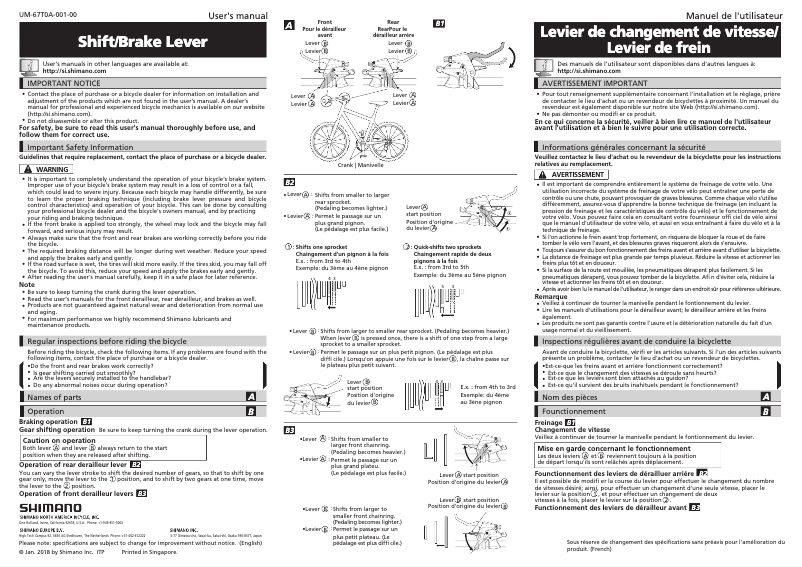 Page 1 de la notice Manuel utilisateur Shimano ST-M370-R