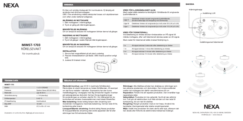 Page 1 de la notice Manuel utilisateur Nexa MIMST-1703
