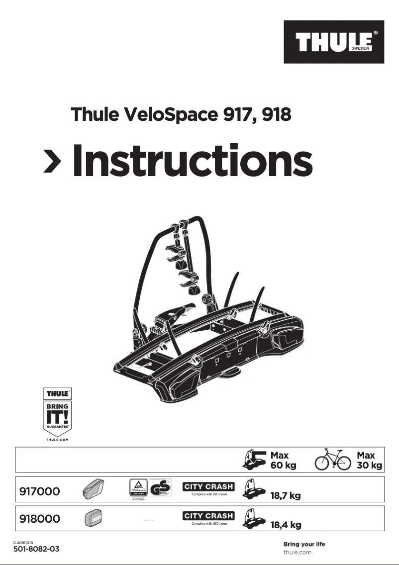 Page 1 de la notice Manuel utilisateur Thule VeloSpace 917