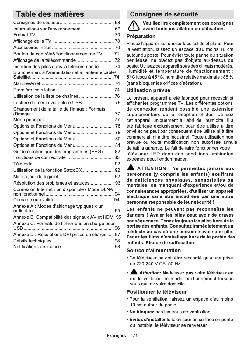 Page 1 de la notice Manuel utilisateur Telefunken L40F278X3CW-3DU