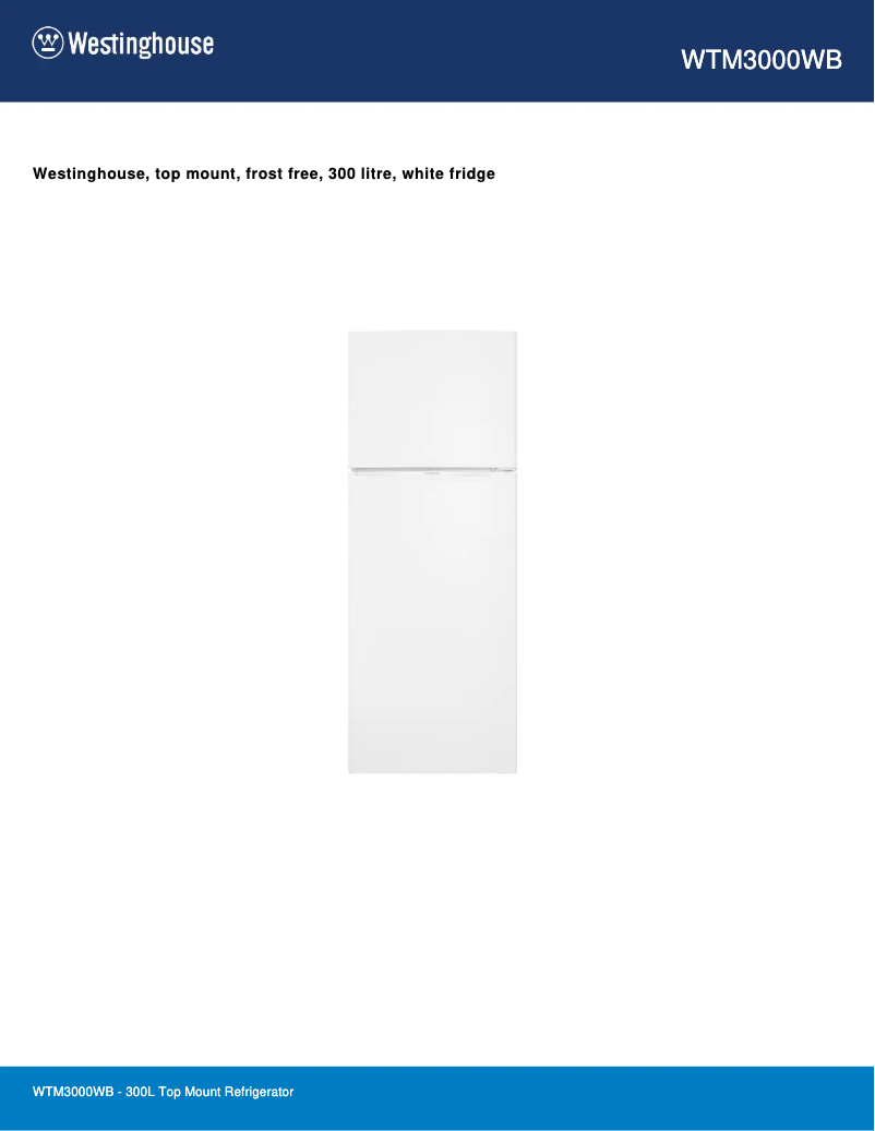 Page 1 de la notice Fiche technique Westinghouse WTM3000WB