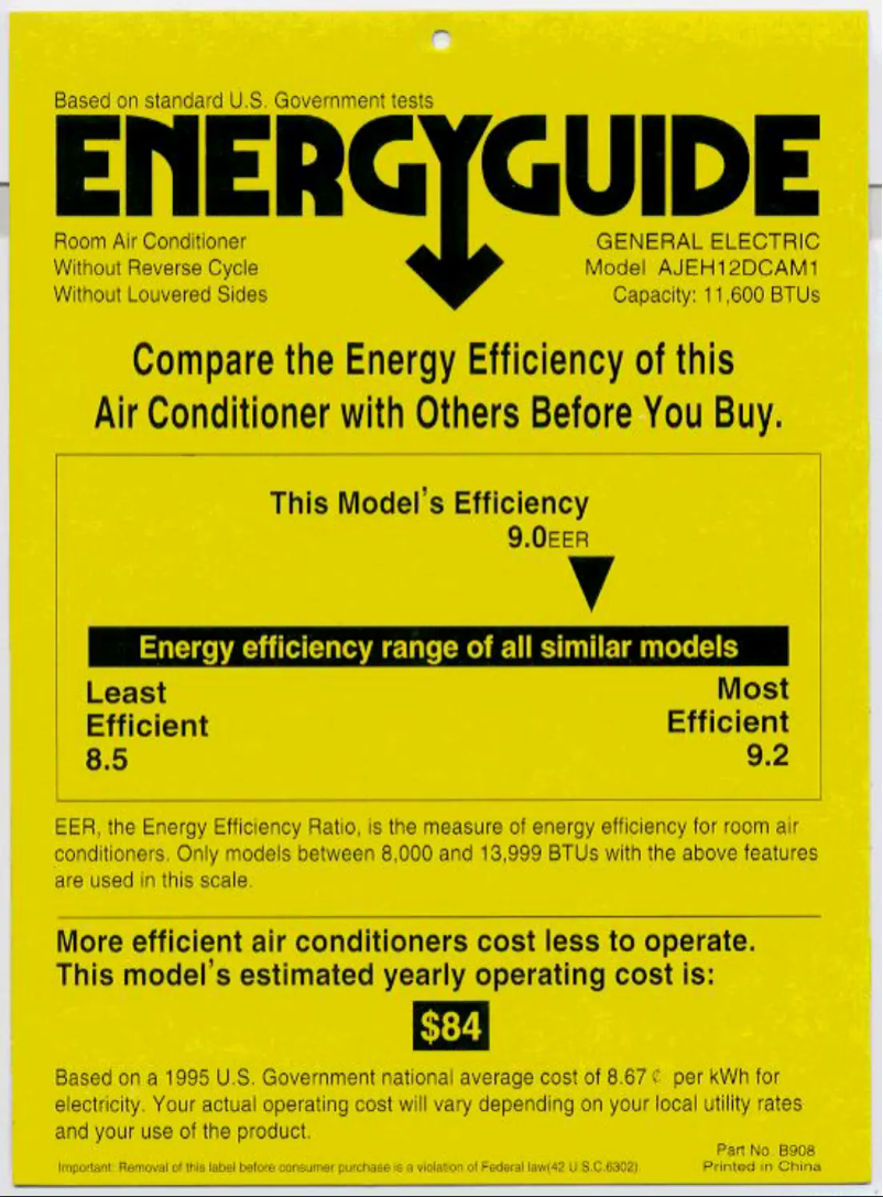 Page 1 de la notice Label énergétique GE AJEH12DC