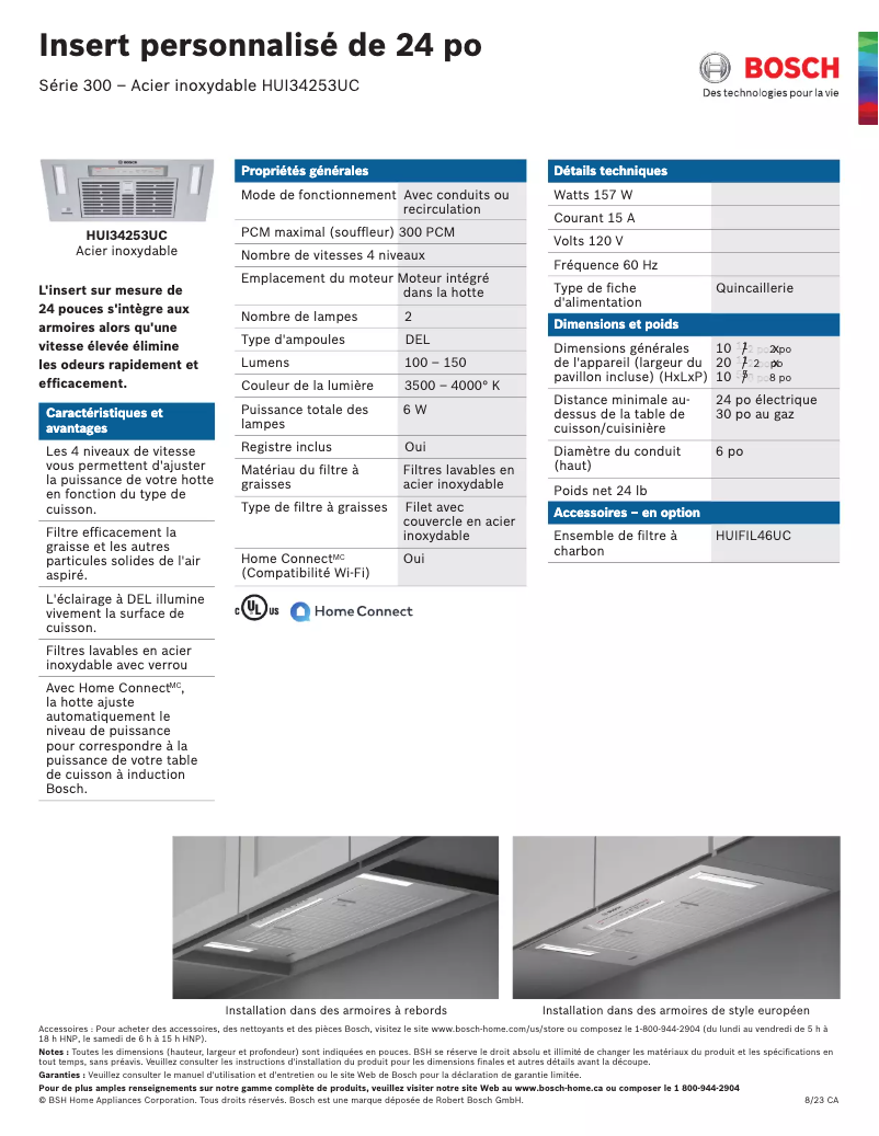 Página 1 del manual Ficha técnica Bosch HUI34253UC