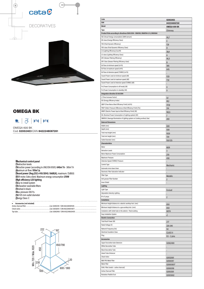 Page 1 de la notice Fiche technique CATA OMEGA BK