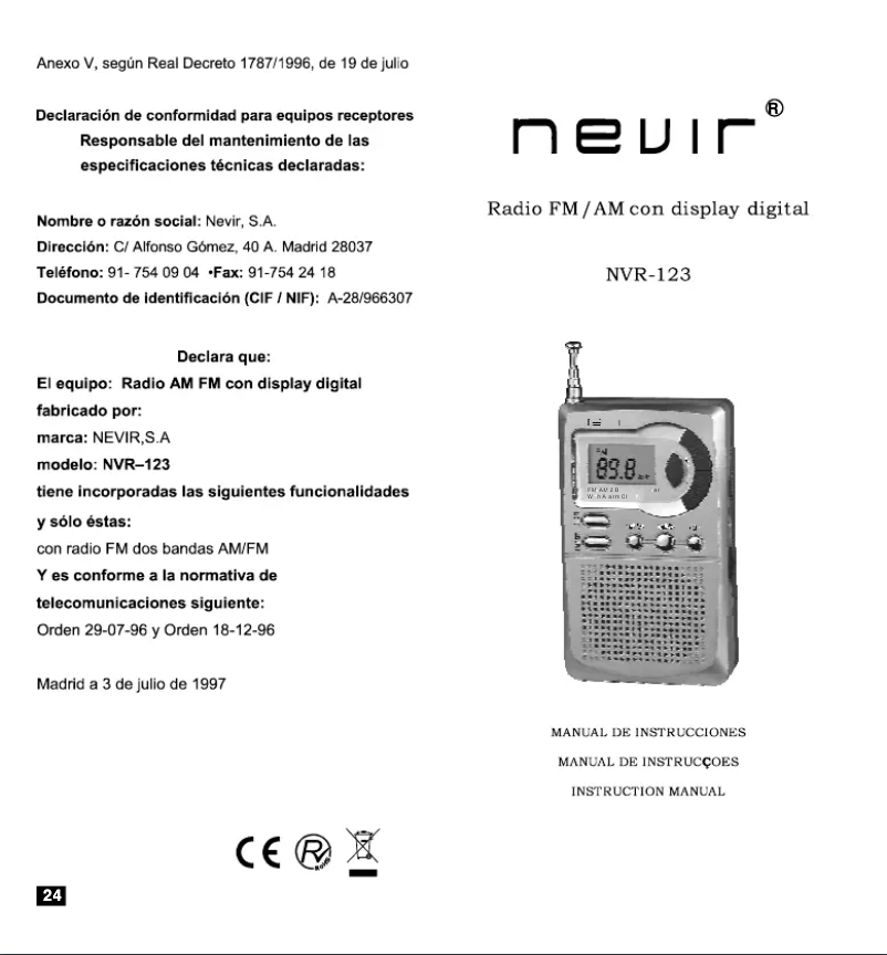 Page n°1 - Manuel utilisateur Nevir NVR-123