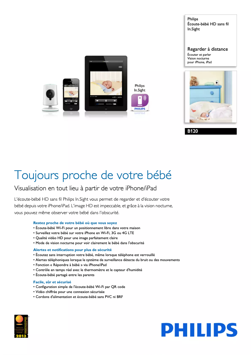 Page 1 de la notice Fiche technique Philips InSight B120