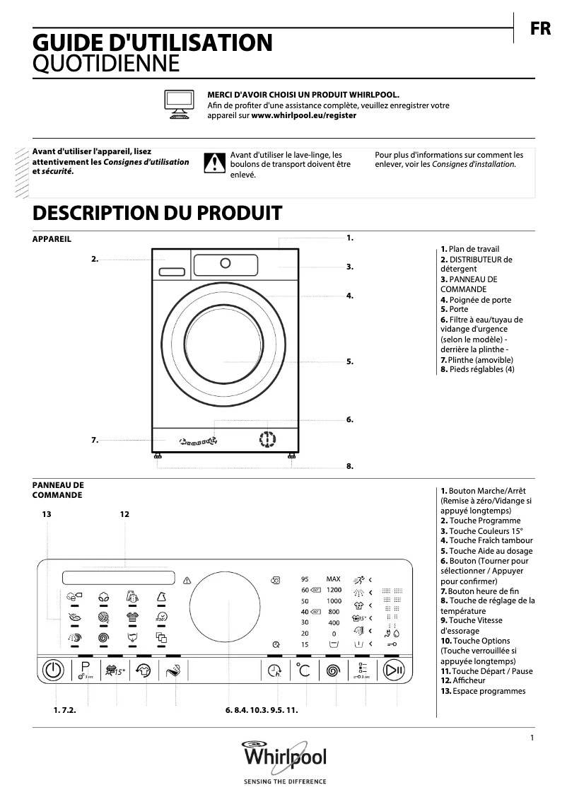 Página 1 del manual Manual de usuario Whirlpool ZEN FSCR70421