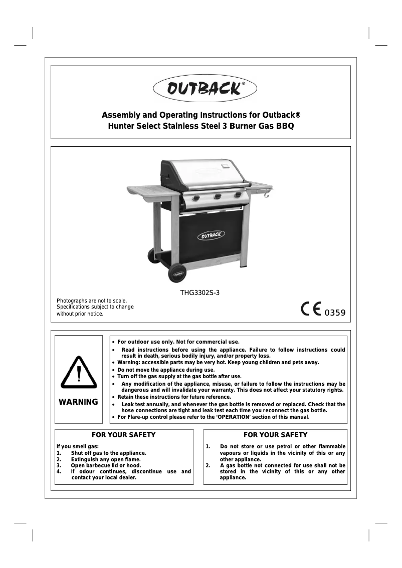 Image de la première page du manuel de l'appareil Hunter Select 3 Burner