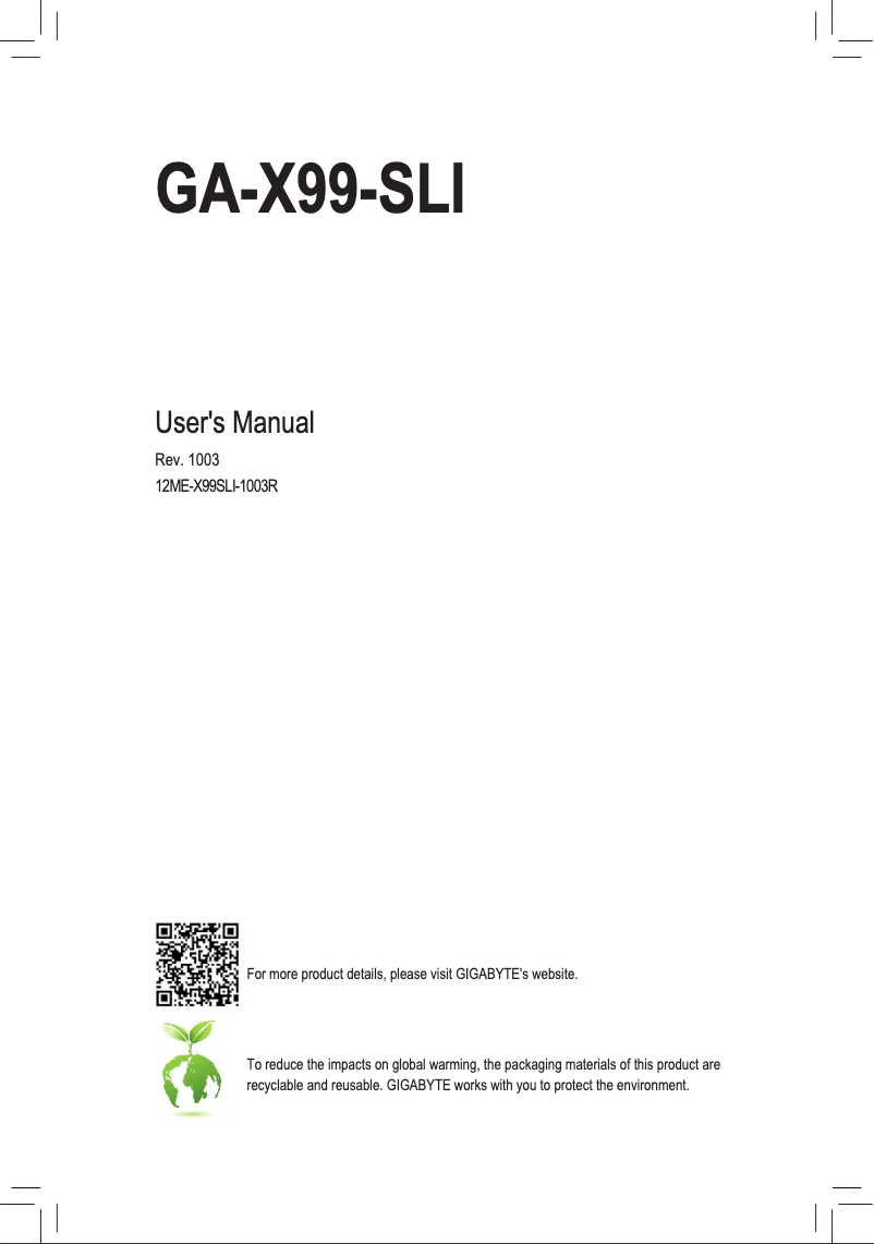 Page n°1 - Manuel utilisateur Gigabyte GA-X99-SLI