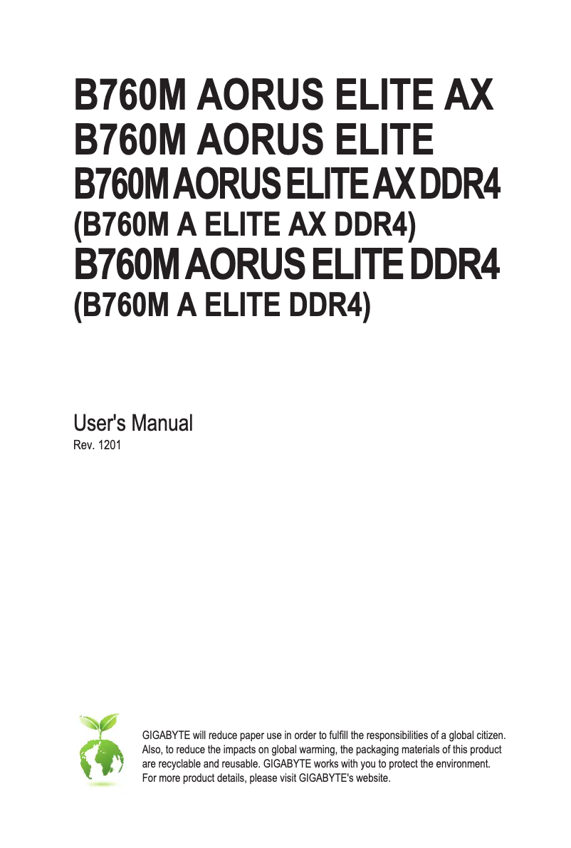 Image de la première page du manuel de l'appareil B760M Aorus Elite AX