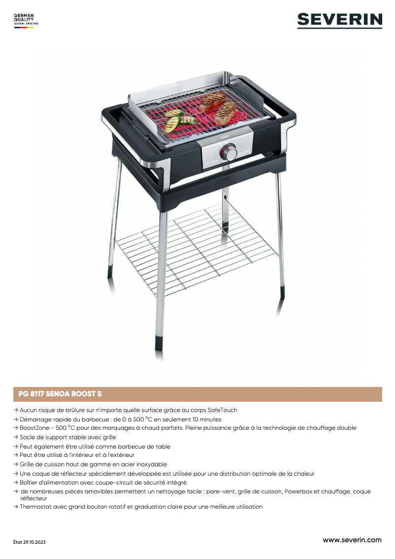 Page 1 de la notice Fiche technique Severin Senoa Boost PG 8117