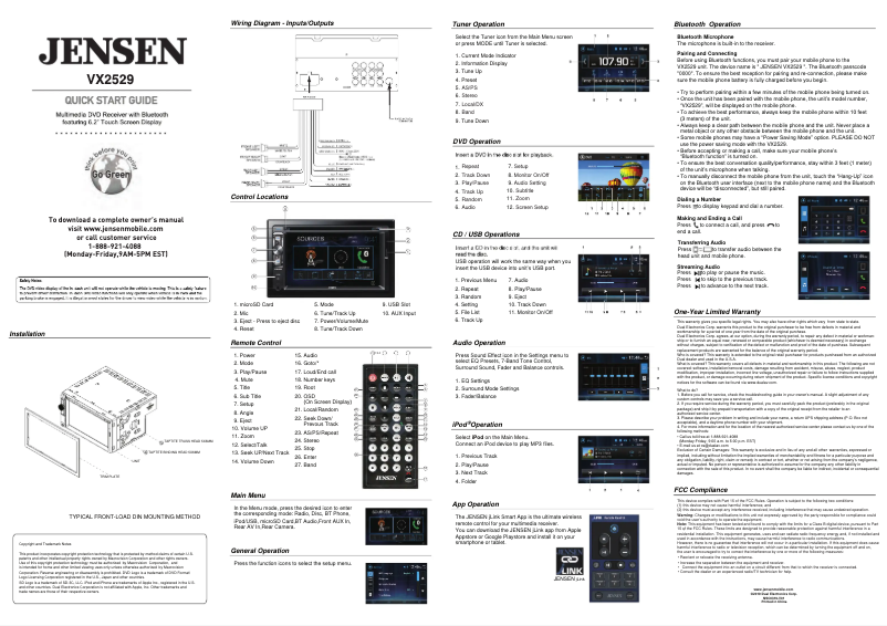 Page n°1 - Guide de démarrage rapide Jensen VX2529