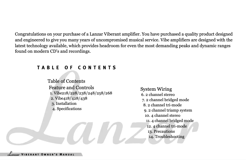 Page 1 de la notice Manuel utilisateur Lanzar VIBE 228