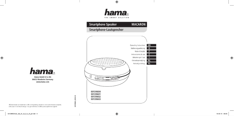 Page 1 de la notice Manuel utilisateur Hama Macaron