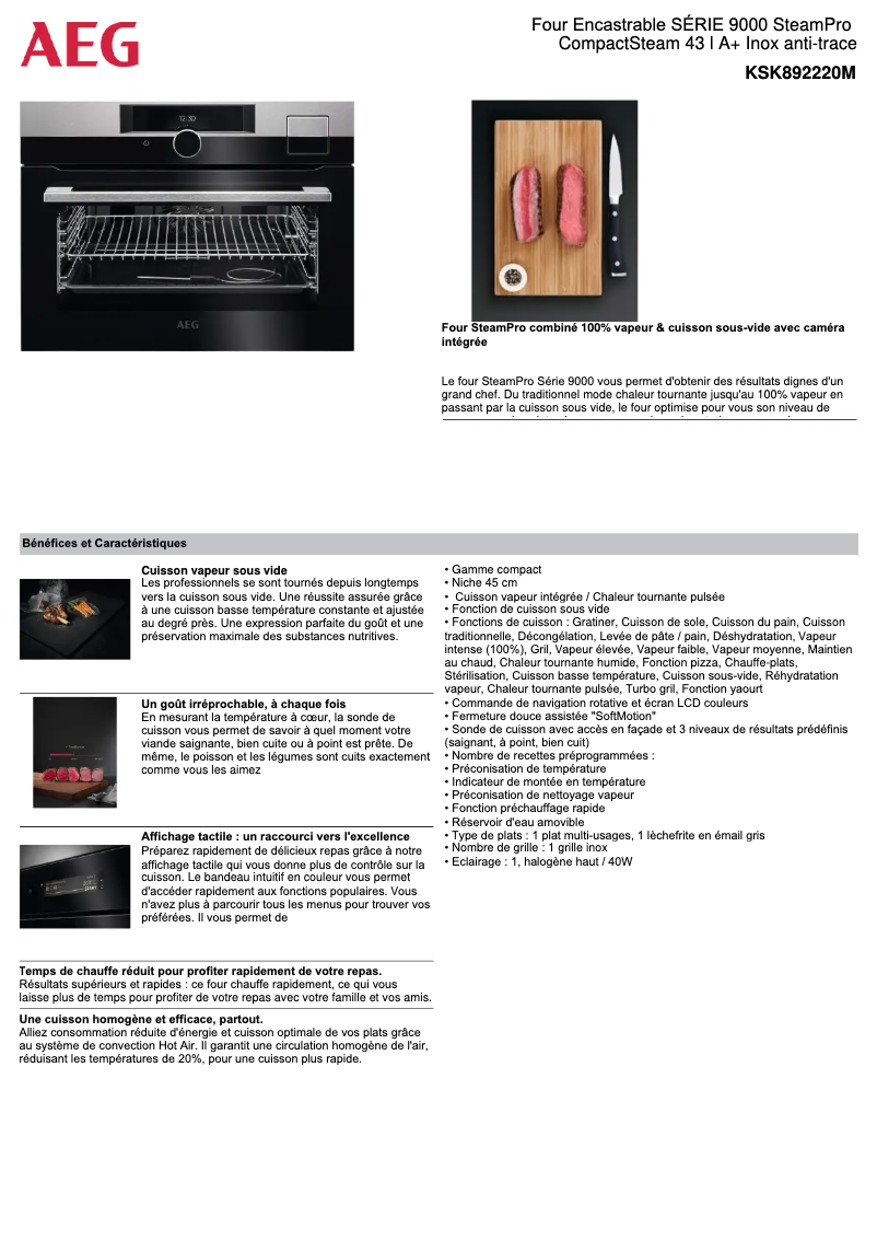 Page 1 de la notice Fiche technique AEG KSK892220M