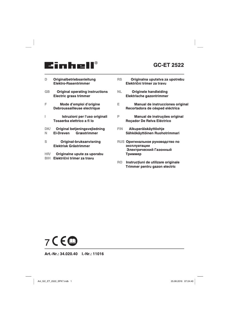 Page n°1 - Manuel utilisateur Einhell GC-ET 2522