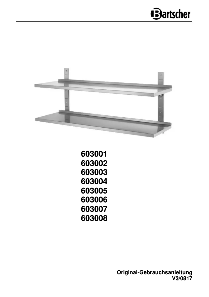 Page n°1 - Manuel utilisateur Bartscher 603007