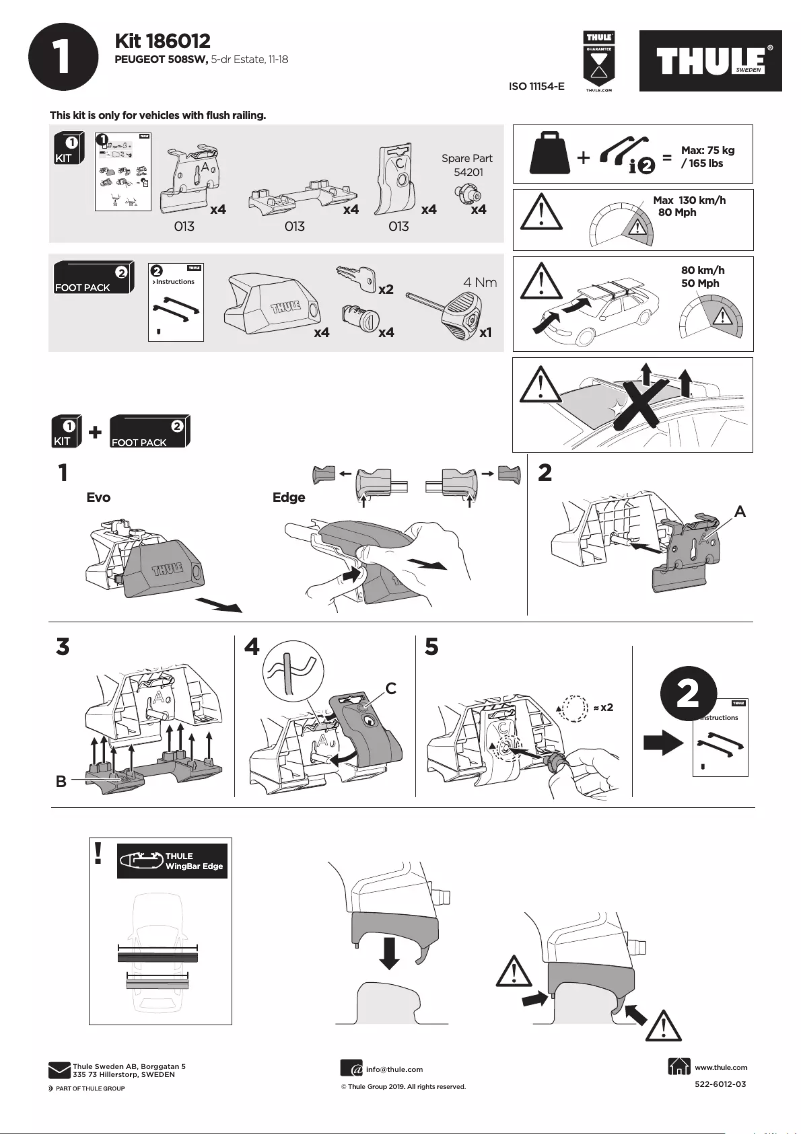 Page 1 de la notice Manuel utilisateur Thule Kit 186012