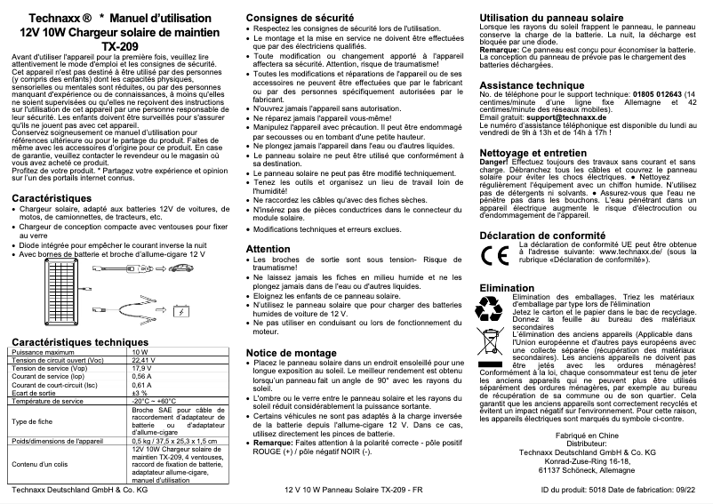 Image de la première page du manuel de l'appareil TX-209