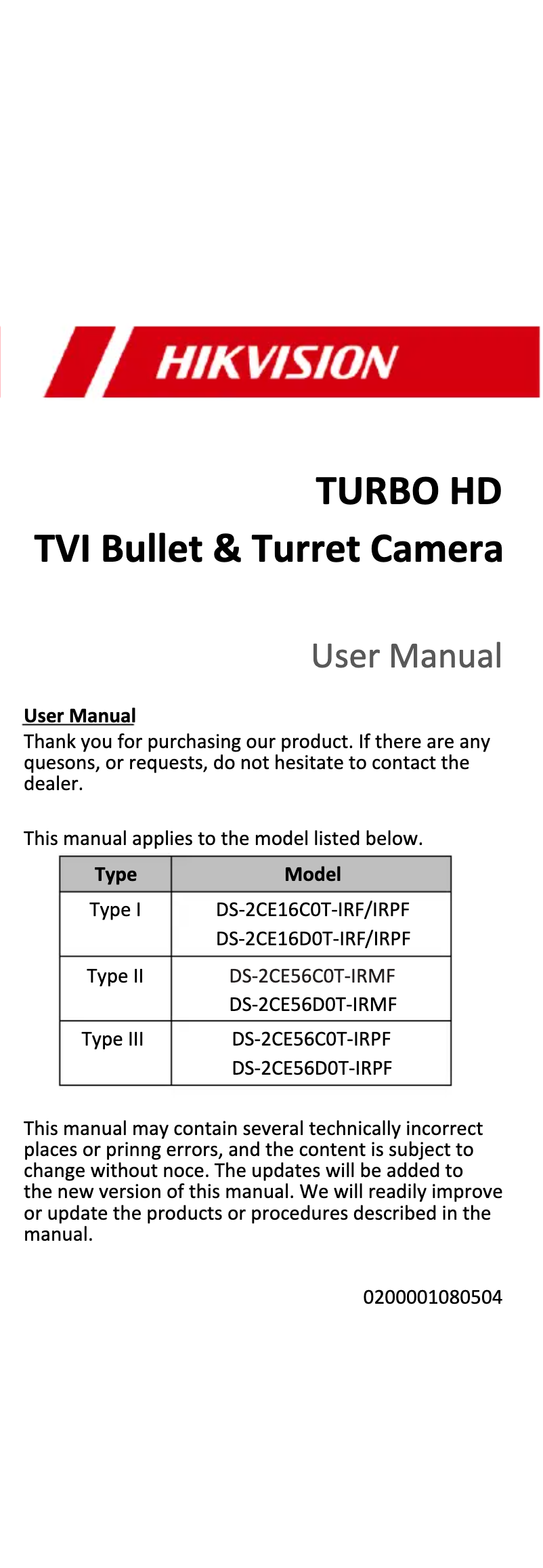 Página 1 del manual Manual de instrucciones Hikvision DS-2CE56C0T-IRPF