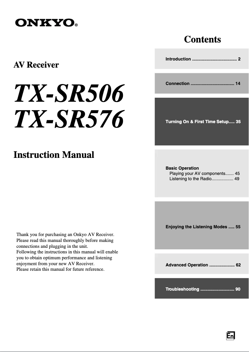 Page 1 de la notice Manuel utilisateur Onkyo TX-SR506