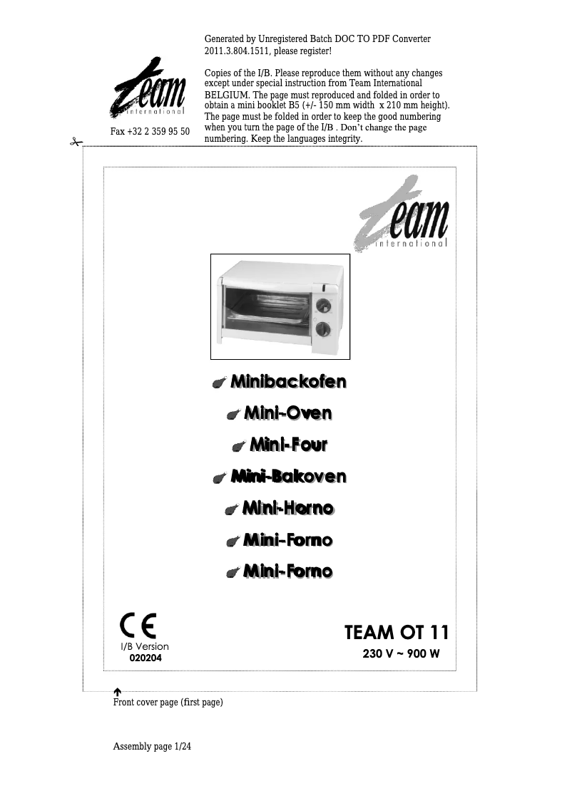 Page 1 de la notice Manuel utilisateur Team OT 11