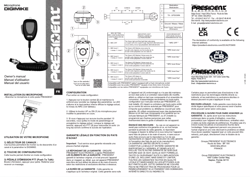 Page 1 de la notice Manuel utilisateur President DIGIMIKE