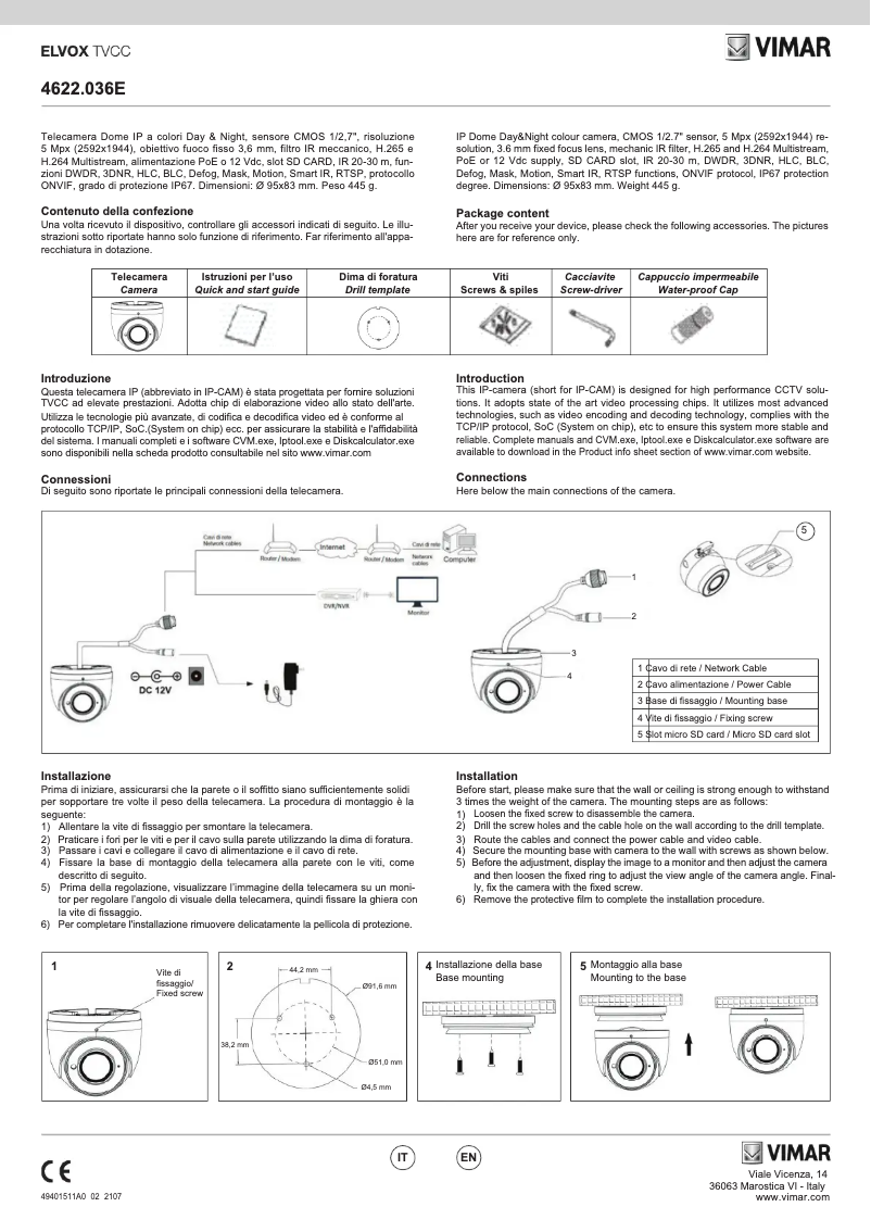 Page 1 de la notice Instructions / montage Vimar ELVOX 4622.036E