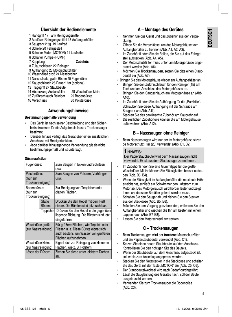 Page n°1 - Manuel utilisateur Clatronic BSS 1261