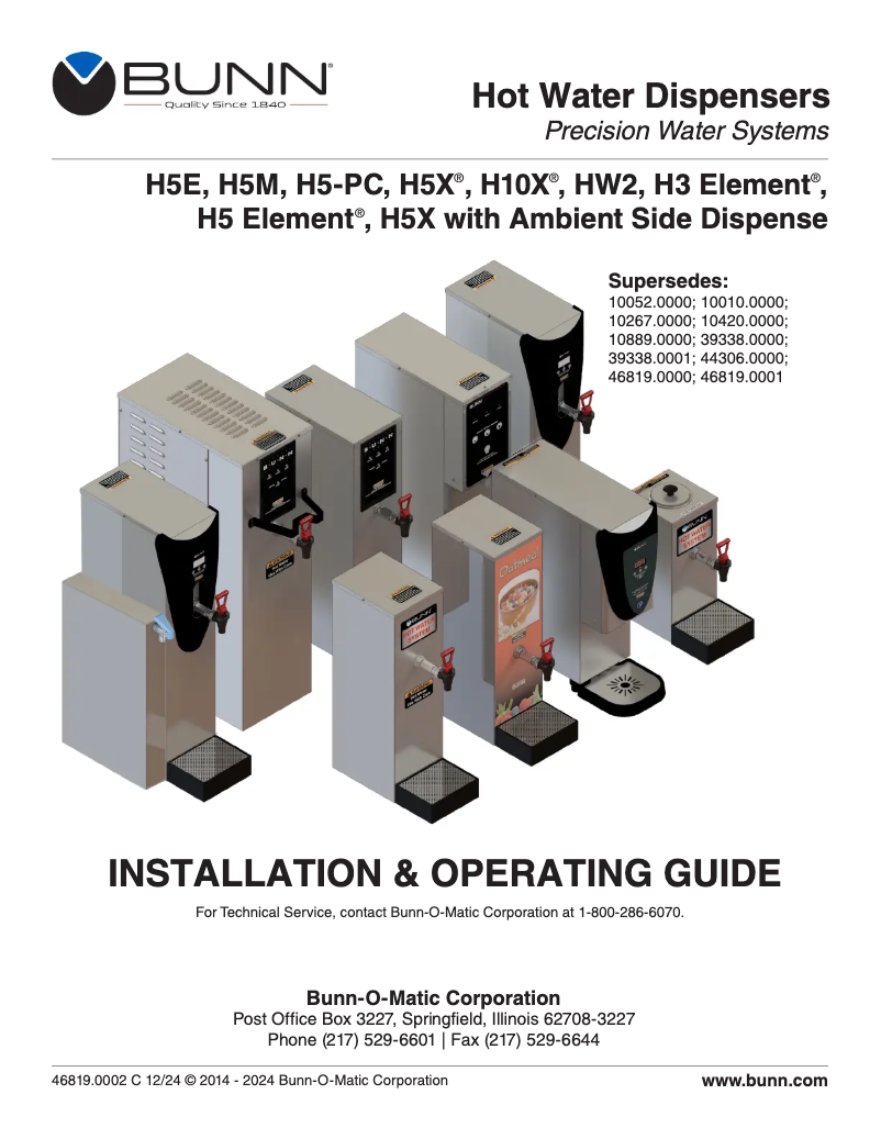 Page n°1 - Manuel utilisateur Bunn H5X Elemen