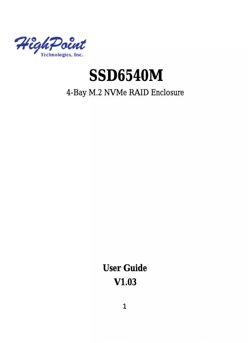 Página 1 del manual Manual de usuario Highpoint SSD6540M