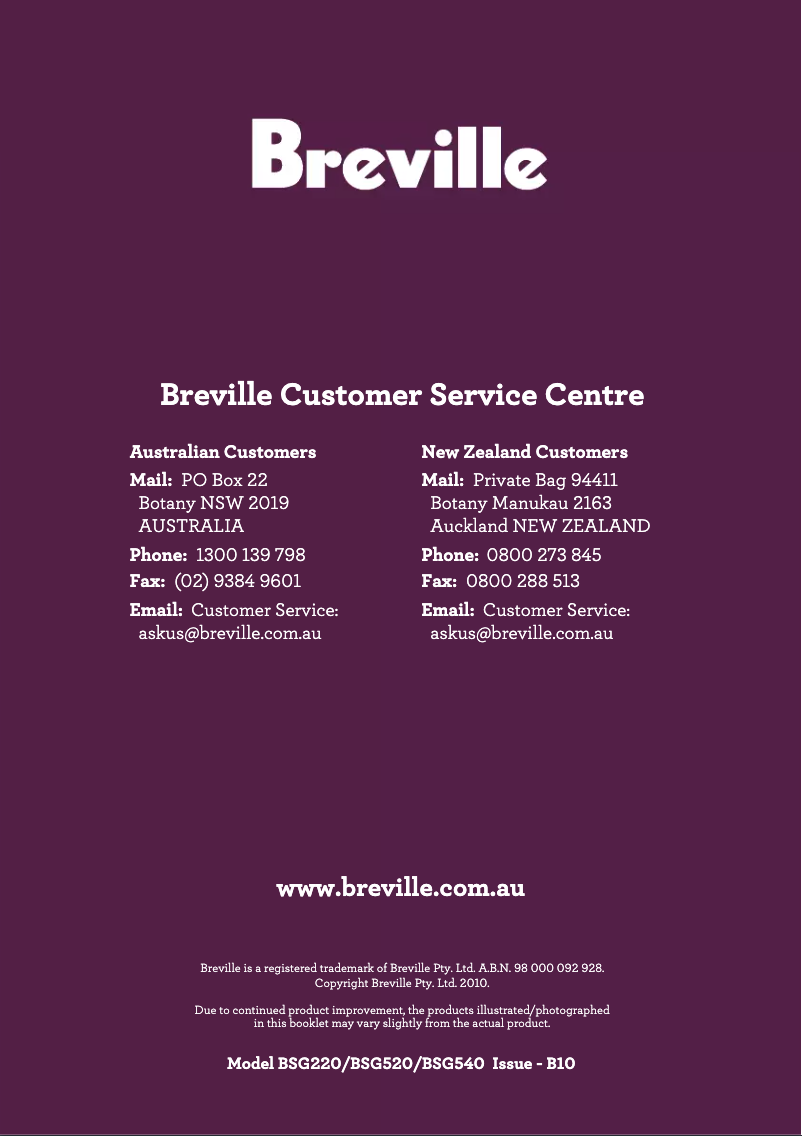 Page 1 de la notice Manuel utilisateur Breville the Toast & Melt BSG220