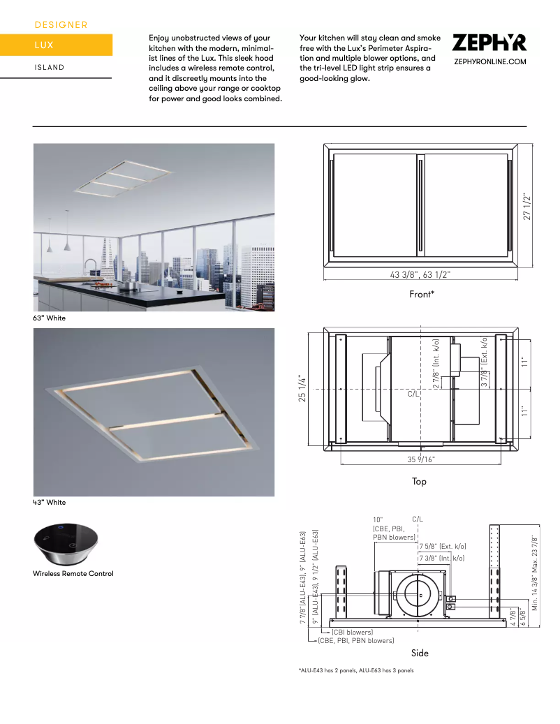 Page 1 de la notice Fiche technique Zephyr ALUE63BSX