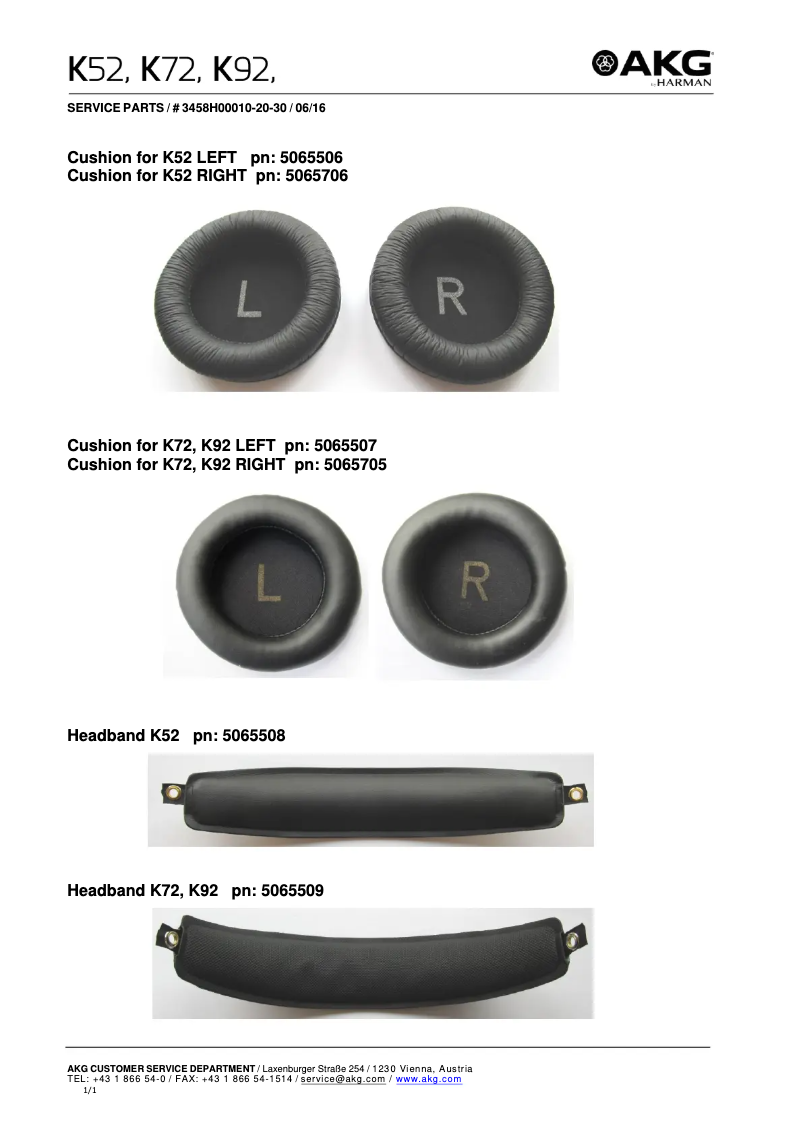 Page n°1 - Manuel utilisateur AKG K72