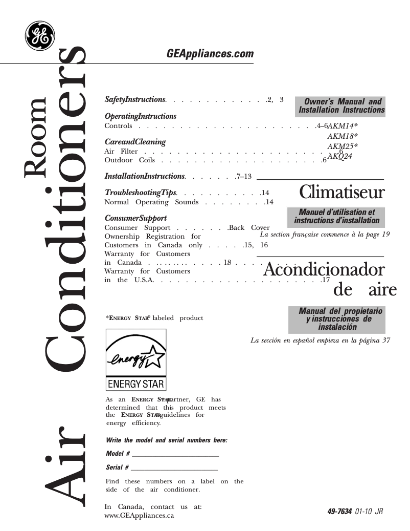 Page n°1 - Guide d'installation GE AKQ24DN