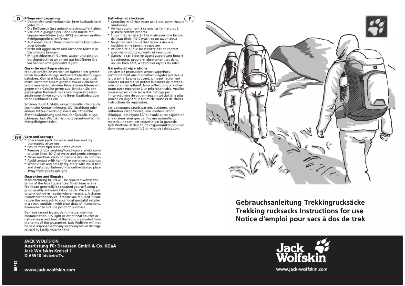 Page 1 de la notice Manuel utilisateur Jack Wolfskin White Rock 30