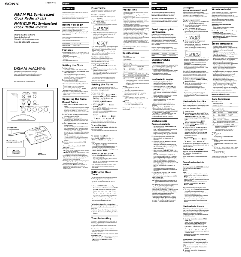 Page n°1 - Manuel utilisateur Sony ICF-C233L